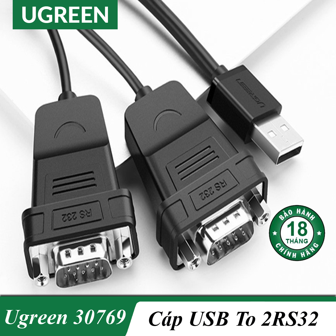 Cáp usb to 2 rs232 ugreen 30769 cao cấp