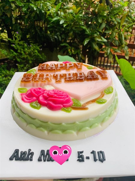 Khuôn Rau Cau Nhựa 25 Cm Happy Birthday Hoa Hồng Tròn Lồng Tim