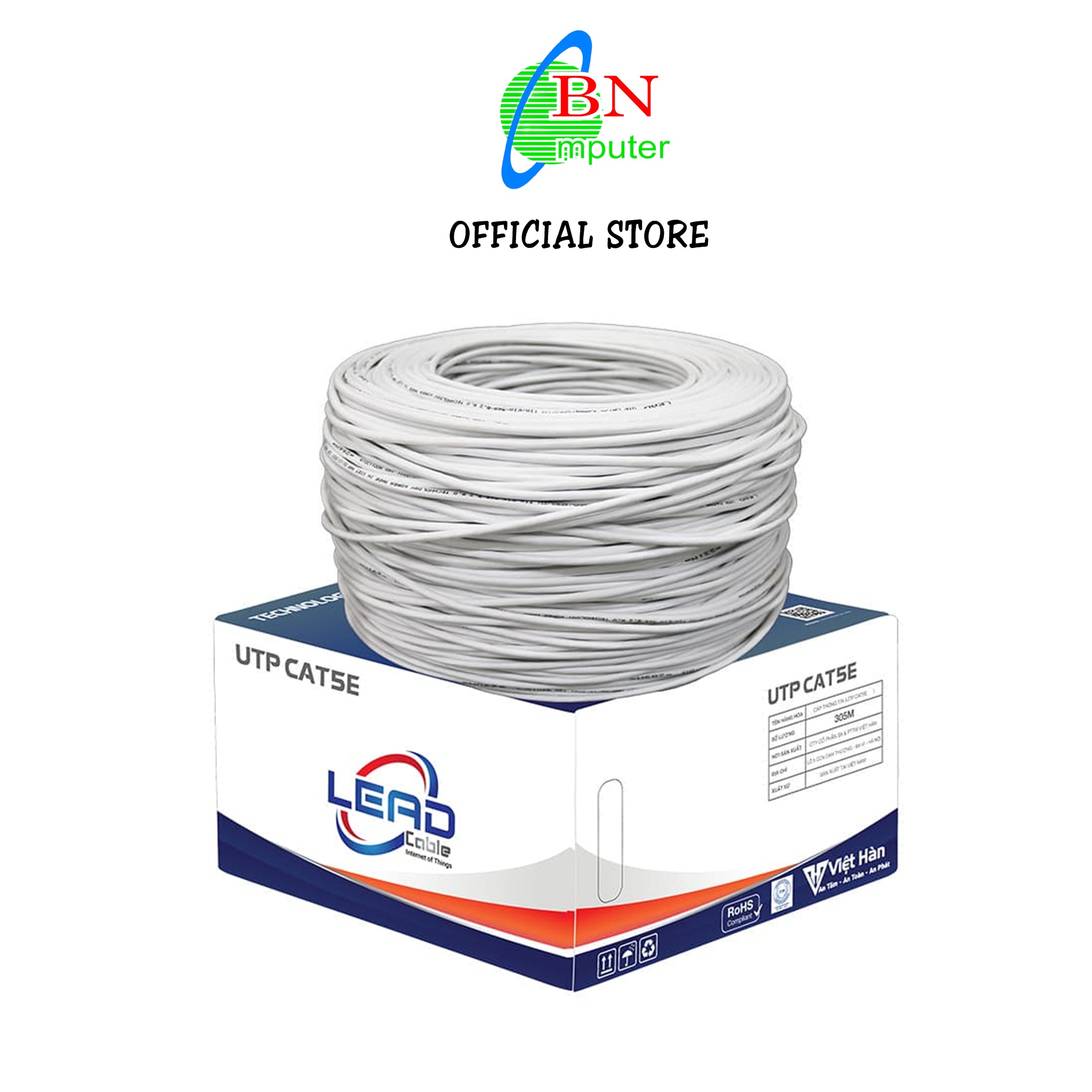 Cuộn cáp mạng cat 5e lead đồng nguyên chất 99.9%, việt hàn 305m