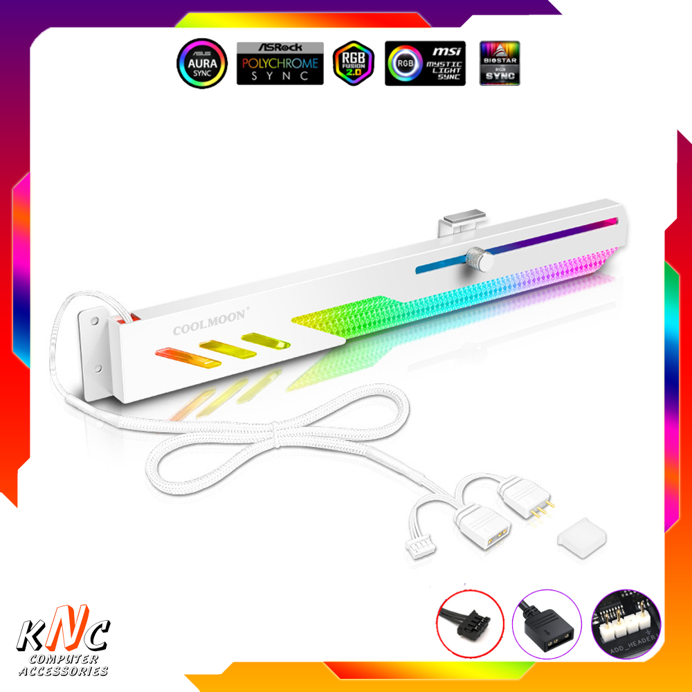 Giá Đỡ Chống Xệ Card Màn Hình VGA Coolmoon GT8 White Led 5v ARGB 16 Triệu Màu Đồng Bộ Mainboard