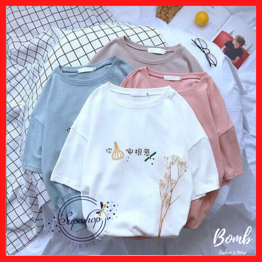 Áo thun nam nữ tay lỡ form rộng (40-70kg) thêu củ hành siêu đáng yêu, áo phông tay lỡ dáng rộng cực đẹp giá rẻ