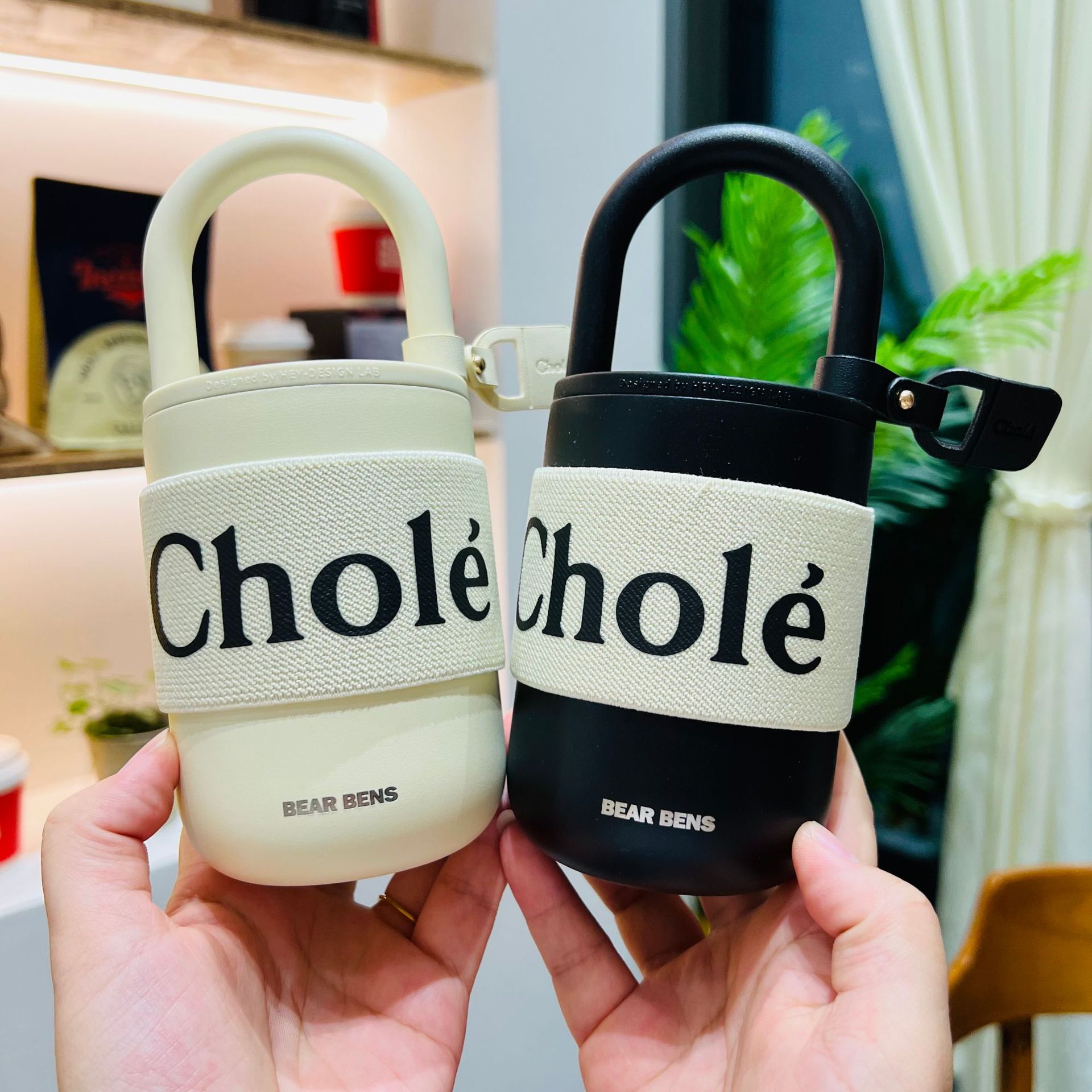 Bình giữ nhiệt nóng lạnh hình 430 ml tay cầm ổ khóa inox 304 thời trang cao cấp có dây đeo - ly giu nhiet inox