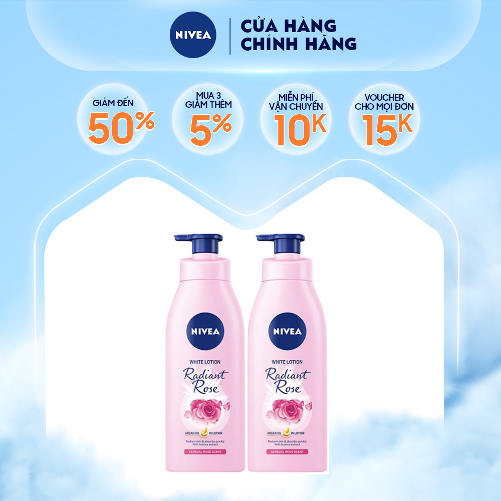 Bộ sản phẩm Sữa dưỡng thể dưỡng trắng da Nivea Dewy Sakura  (350ml) và Nivea Radiant Rose (350ml)