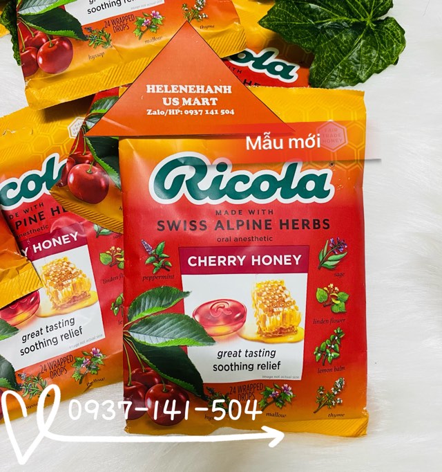Kẹo ngậm giảm ho và thông cổ Ricola Cherry Honey 24 viên