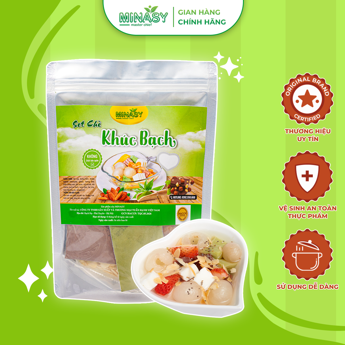 Set chè khúc bạch tự nấu thơm ngon thanh mát 3 vị thạch Minasy