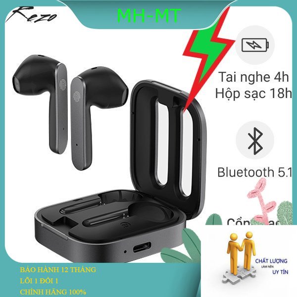 Tai nghe Bluetooth True Wireless Rezo T206 Xám Đen