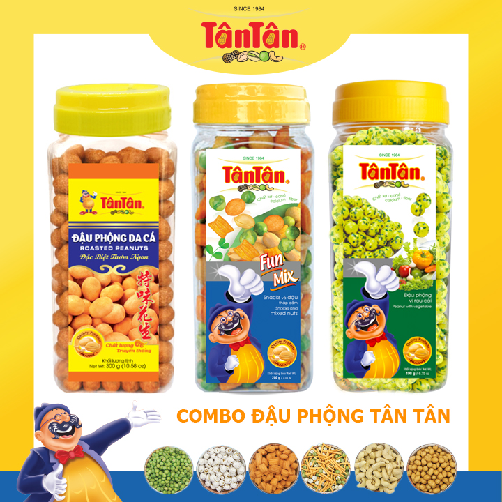 [FREESHIP] Combo 3 hủ đậu phộng Tân Tân: ĐP da cá, Snack và Đậu Thập Cẩm, ĐP vị rau cải