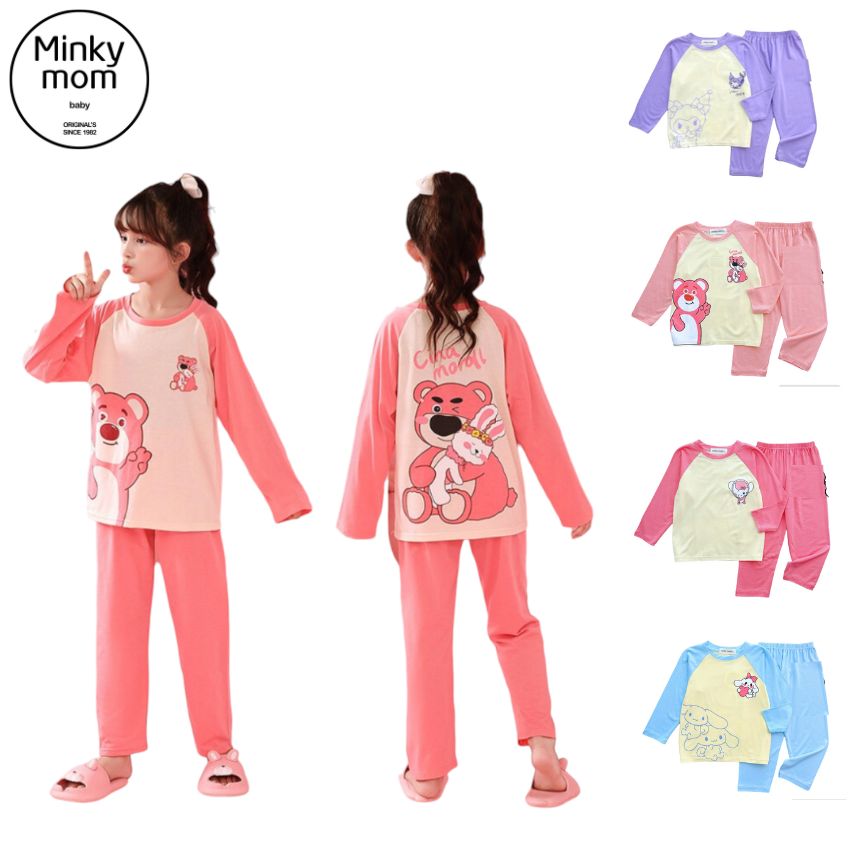 Bộ đồ ngủ, bộ dài tay thun lạnh Minky Mom in hình kuromi cho bé gái 7- 28 kg TD-002