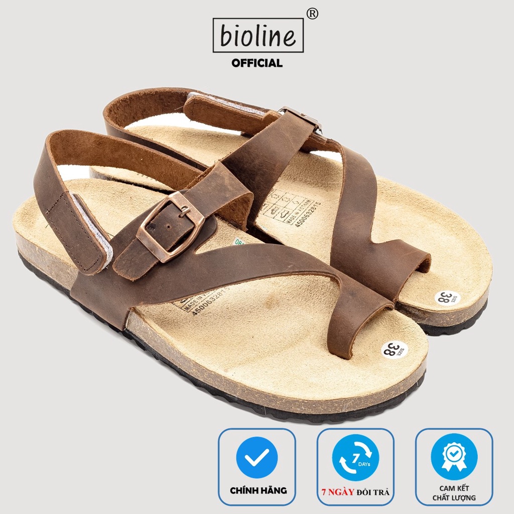 D20 - Sandal Đế Trấu BIOLINE Official Mã Quai Da Bò Đan Chéo Xỏ Ngón Hai