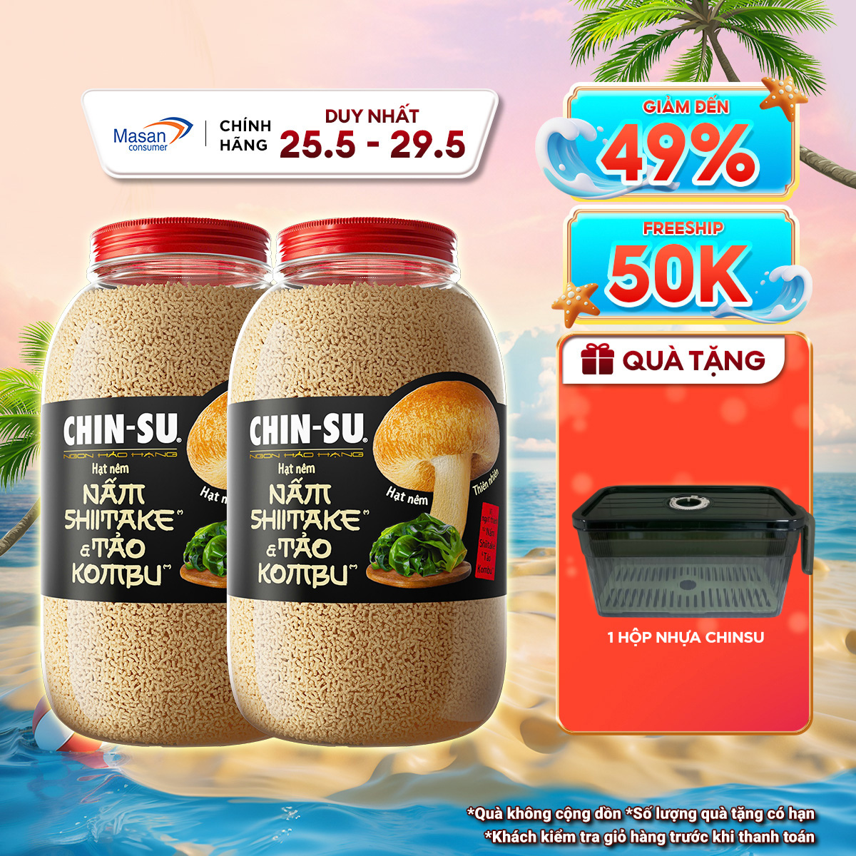 Combo 2 Hạt Nêm CHIN-SU Nấm Shiitake  Tảo Kombu Hộp 450g