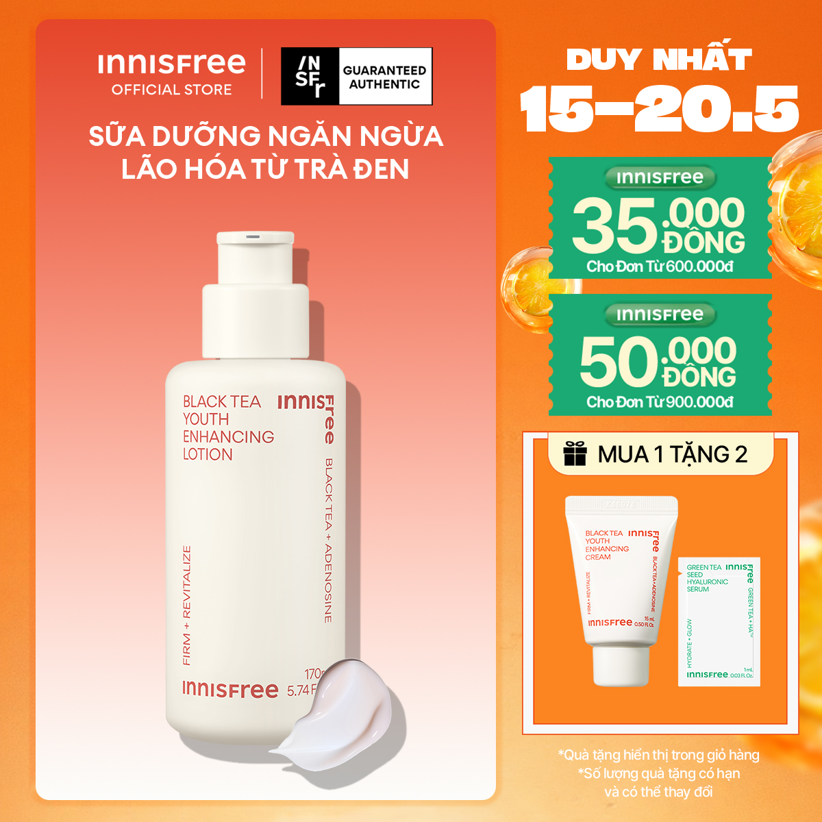 Sữa dưỡng ngăn ngừa lão hóa từ trà đen INNISFREE Black Tea Youth Enhancing Lotion