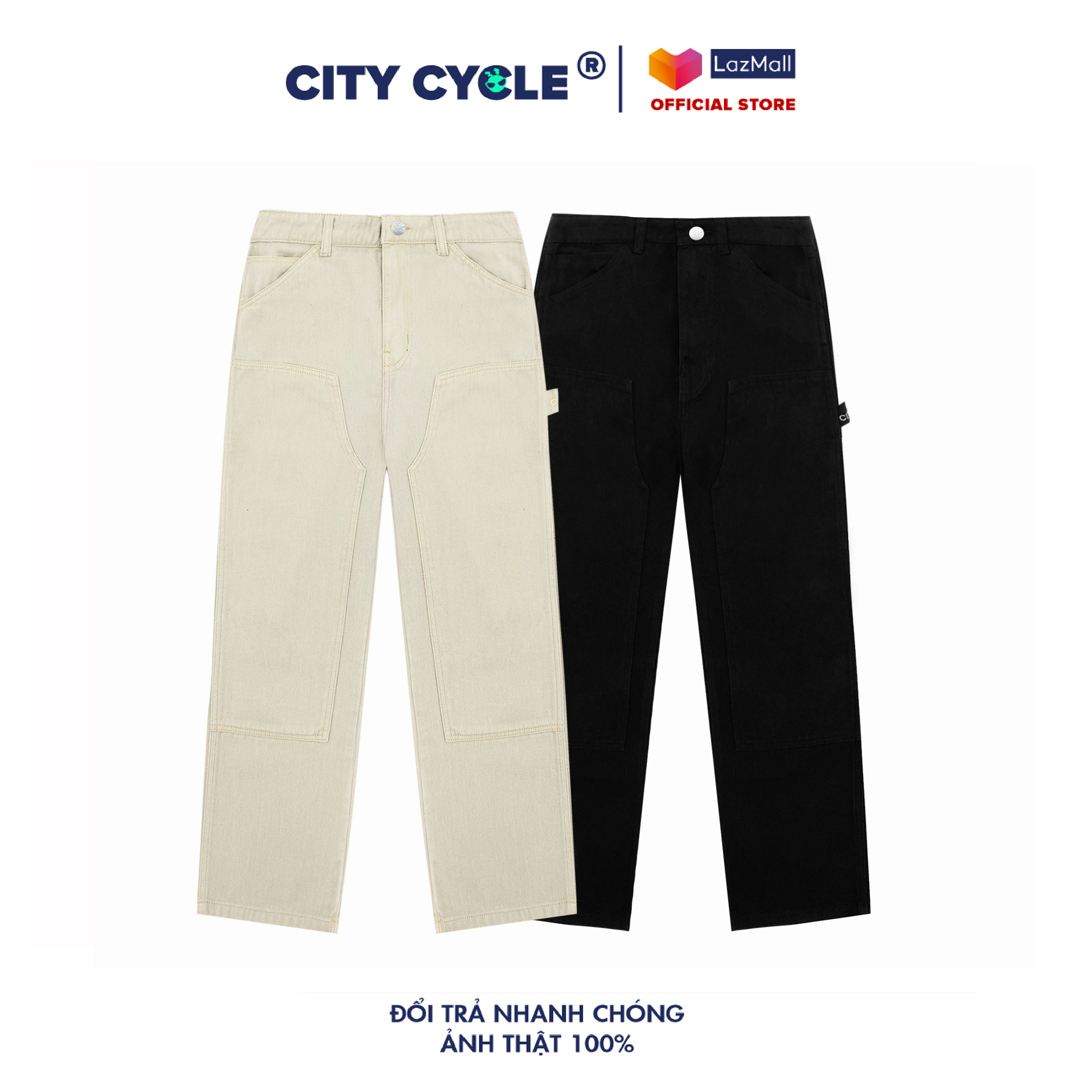 Quần Jean Local Brand Double Knee City Cycle unisex form rộng nam nữ