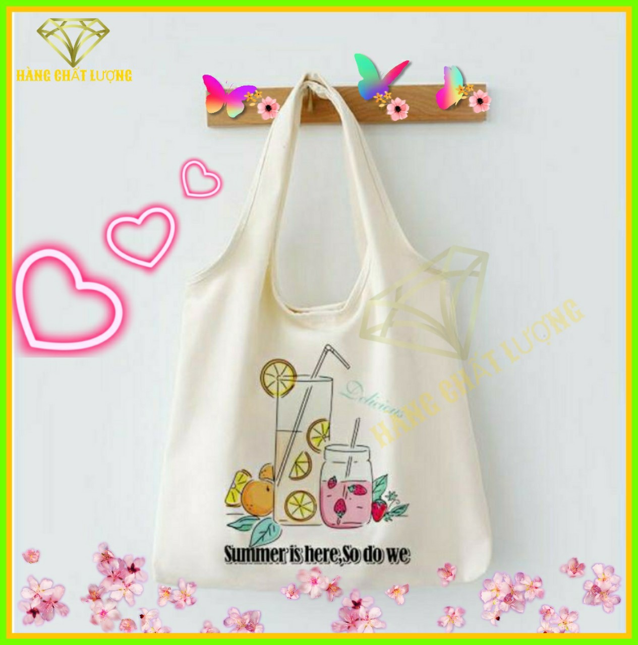 [HÀNG CHẤT LƯỢNG] Túi tote, túi đeo vai SUMMER CHANH DÂU (VẢI CANVAS MỀM - QUAI LIỀN) phong cách Hàn Quốc đi chơi , đi học , đi làm , đều rất ok - 2020
