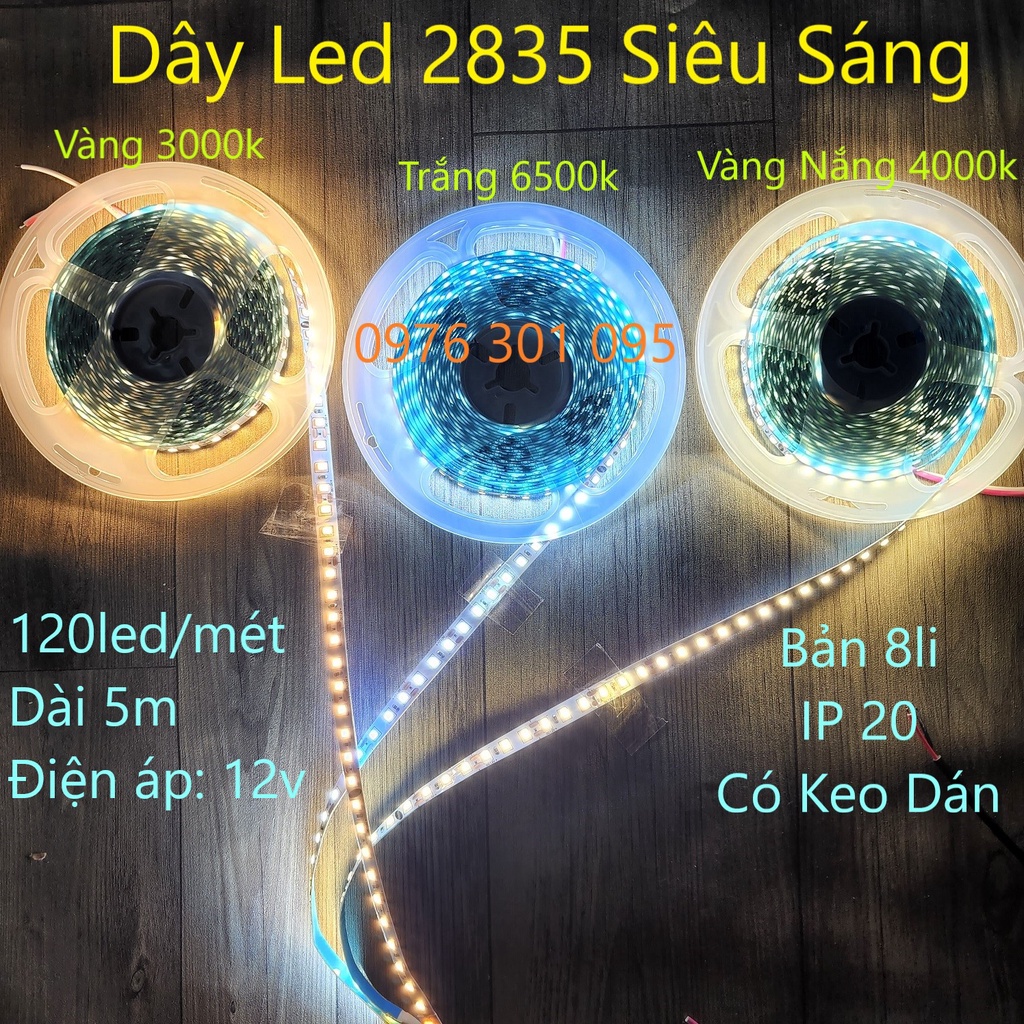 Đèn led dây 5m 12v, 2835 120 led