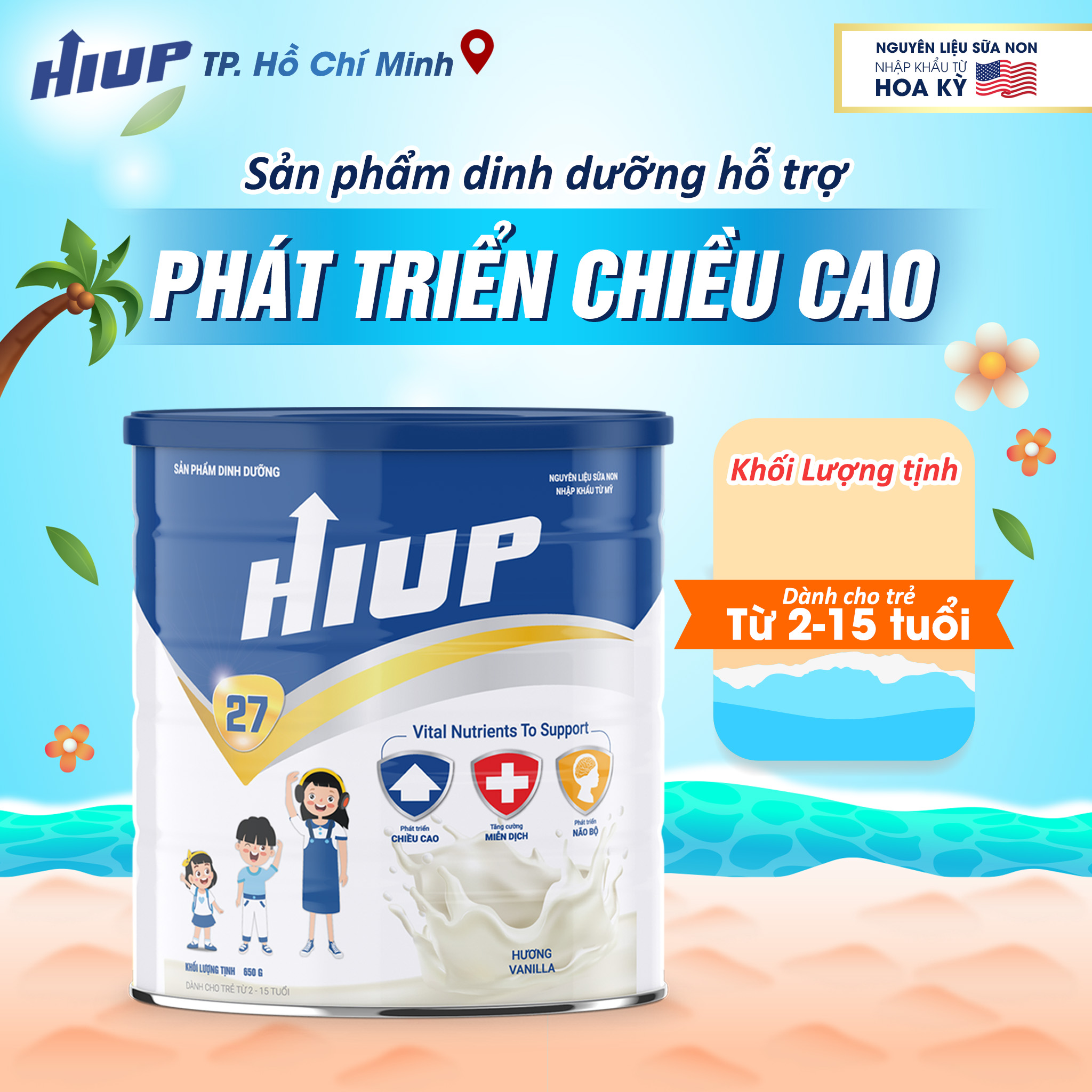 Sữa tăng chiều cao hiup 650g sữa bột cho trẻ từ 2 - 15 tuổi với công nghệ từ hoa kỳ