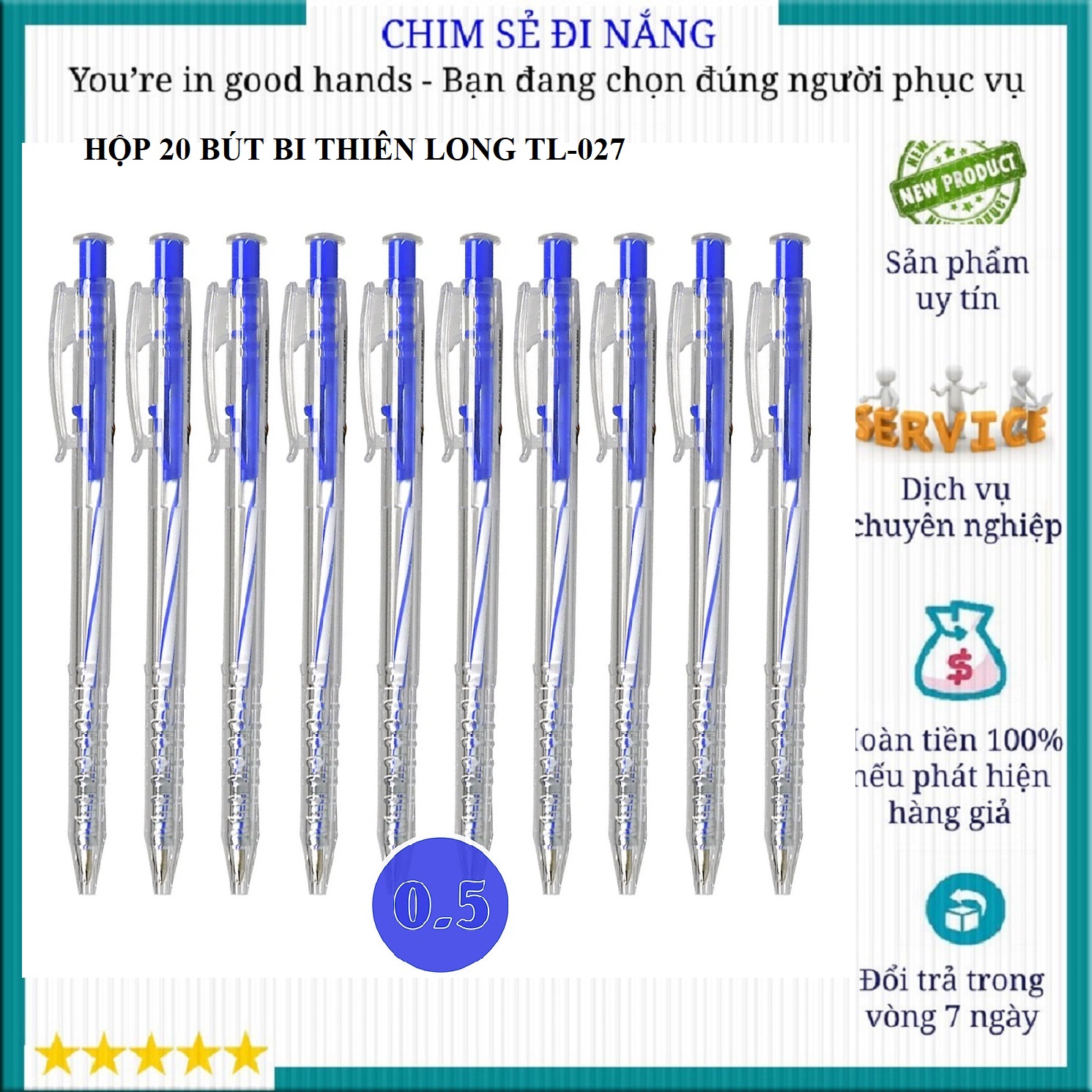Bút bi thiên long freeship hộp bút bi thiên long tl027 20 cái - bút bi màu xanh đen đỏ loại ngòi nhỏ