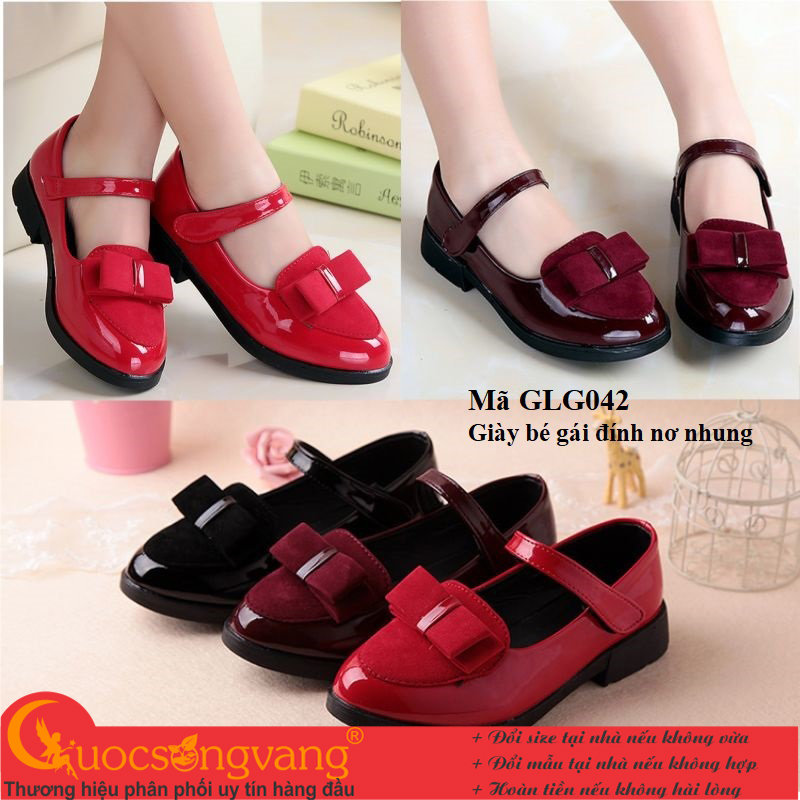 Giày học sinh bé gái đính nơ giày đi học bé gái đẹp GLG042 Cuocsongvang