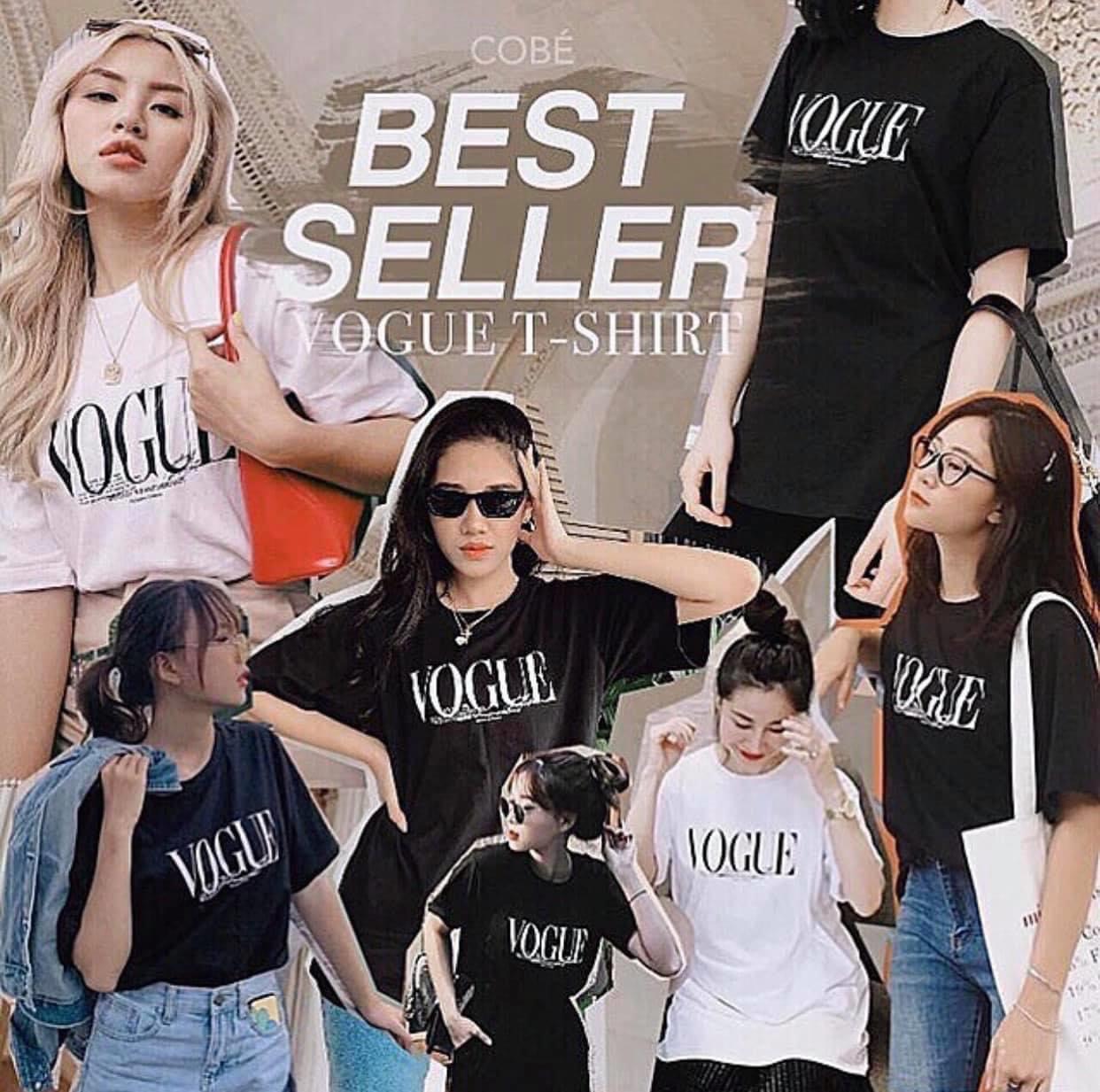 Áo phông vogue cotton chất đẹp mát , unisex dáng rộng , trắng đen co giãn 4 chiều , nam nữ đều mặc được