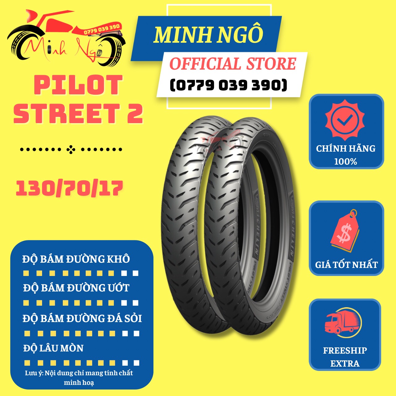 (130/70-17) Vỏ xe Michelin Pilot Street 2 130/70-17 M/C TL cho dòng xe số - Vỏ không ruột