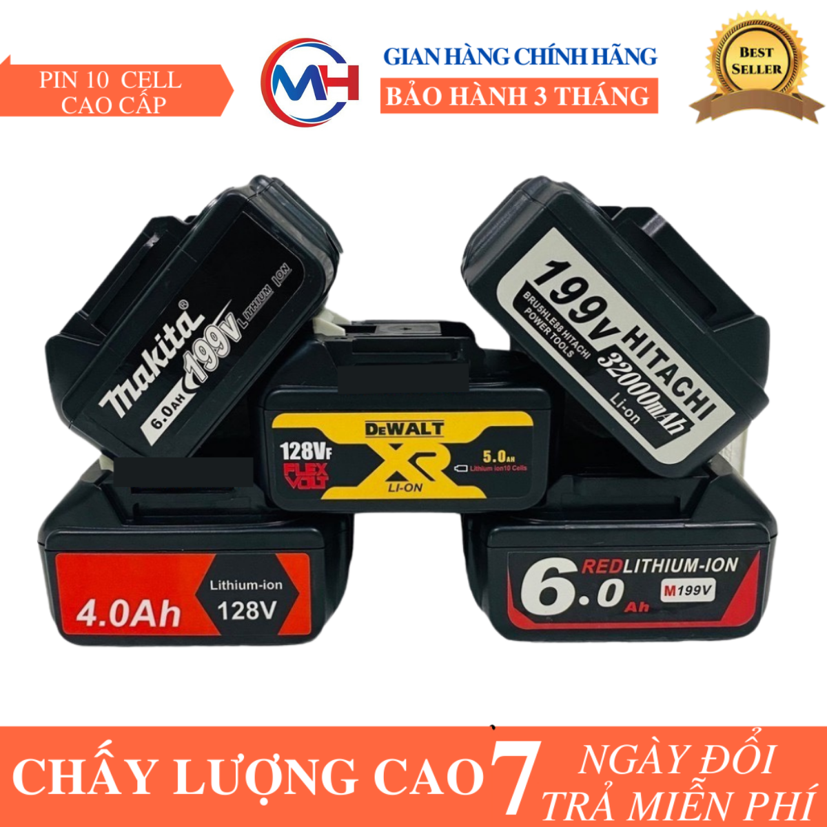 Pin máy siết bulong - Máy khoan 10 cell Dewalt Makita Hitachi Ken