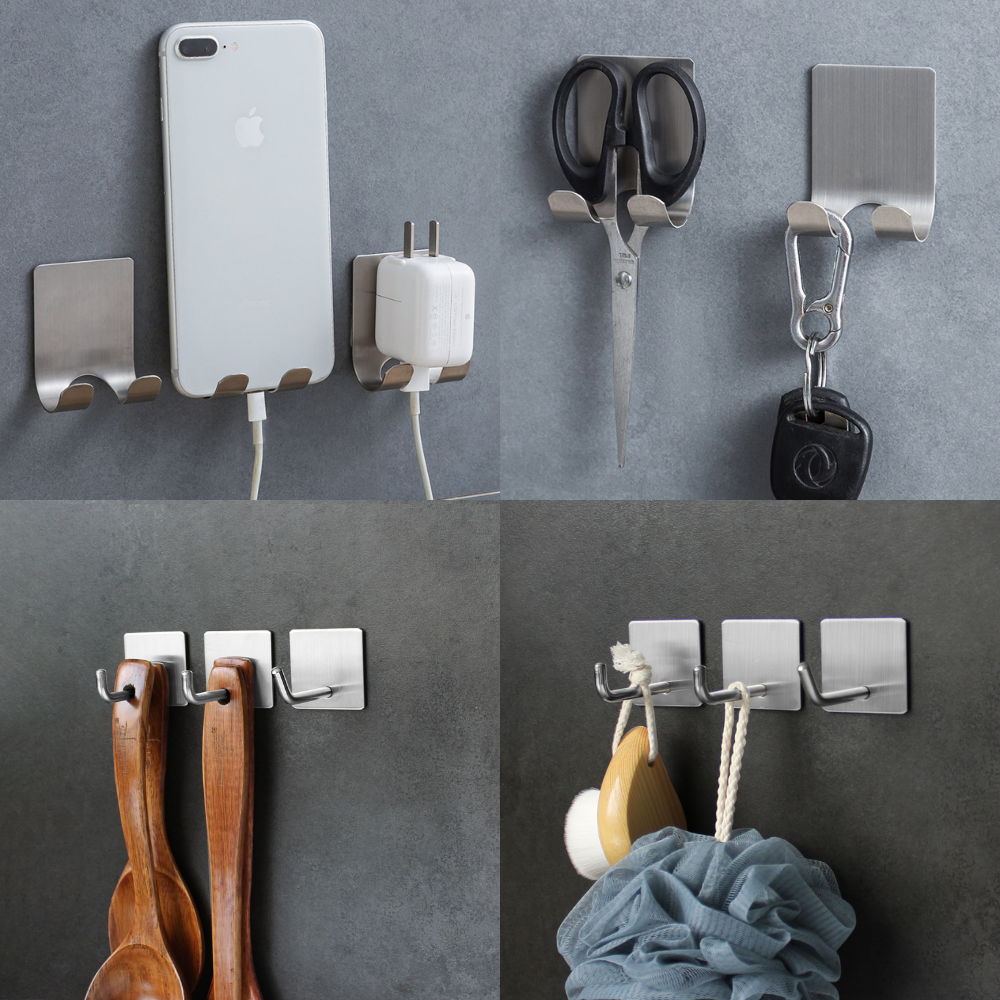 Móc treo inox 304 dán tường, chịu lực cực lớn, keo siêu dính, kiểu dáng hiện đại cao cấp