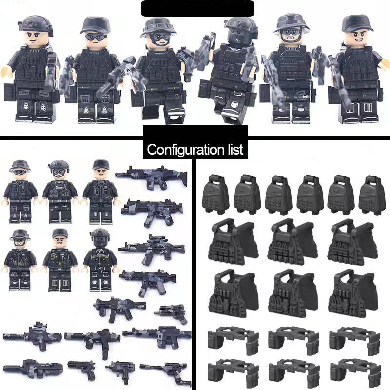 bộ 6 lính swat và giáp đai balo | minifigures đồ chơi lắp ráp