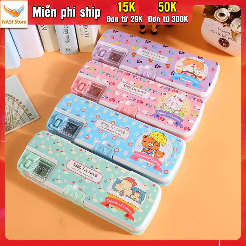 Hộp bút học sinh NS16 NASI Store dễ thương có đầu gọt bút đa năng tiện lợi hộp đựng bút nhiều ngăn văn phòng phẩm