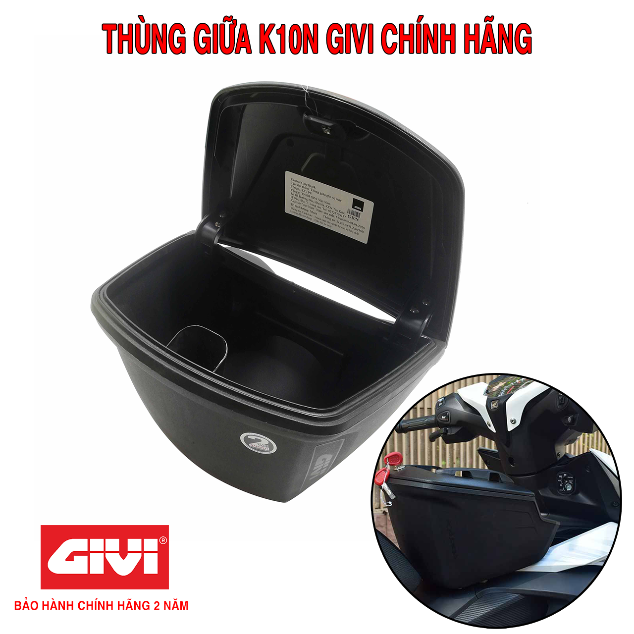 Thùng giữa Givi G10N (chưa pát gắn) bảo hành 2 năm, chất liệu cao cấp nên độ bền cao, thiết kế tỉ mỉ, khéo léo, đường nét chi tiết chắc chắn