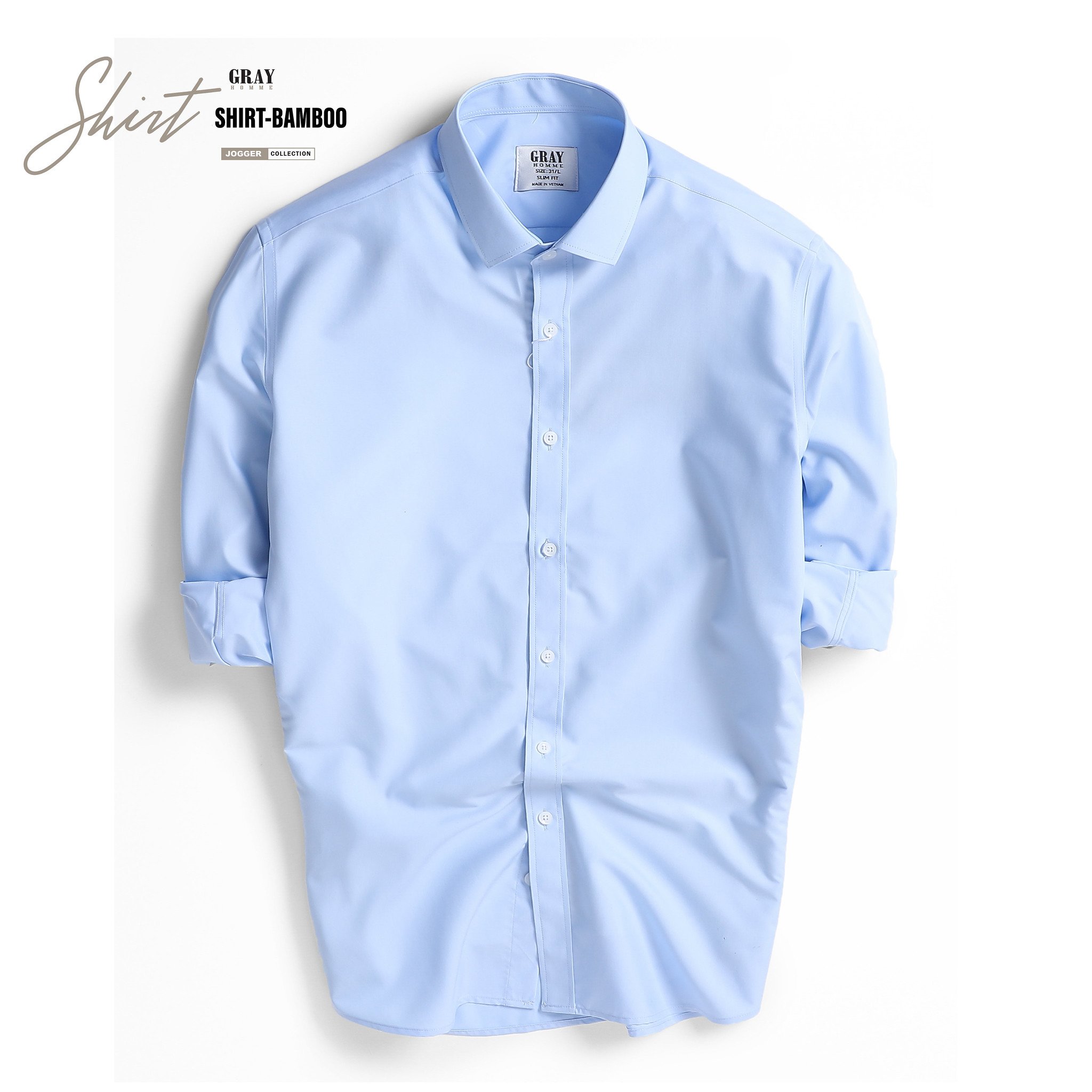 Áo Sơ Mi Nam Than Tre Cao Cấp GRAYHOMME Sợi Bamboo kháng khuẩn, khử mùi, chống Nhăn Nhàu