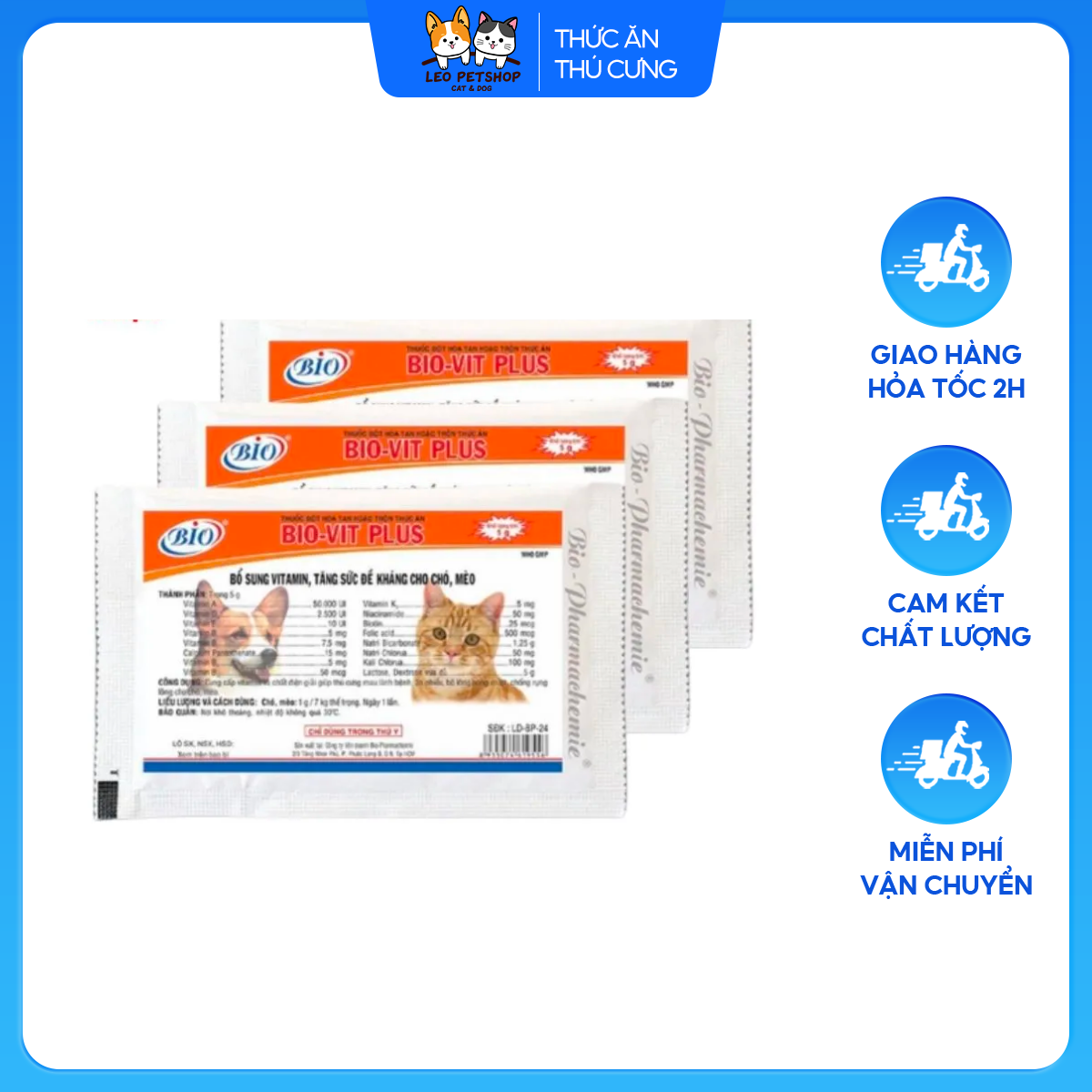 Vitamin dành cho chó mèo bio-vit plus 5g, bổ sung vitamin và tăng sức đề kháng cho thú cưng - leo petshop