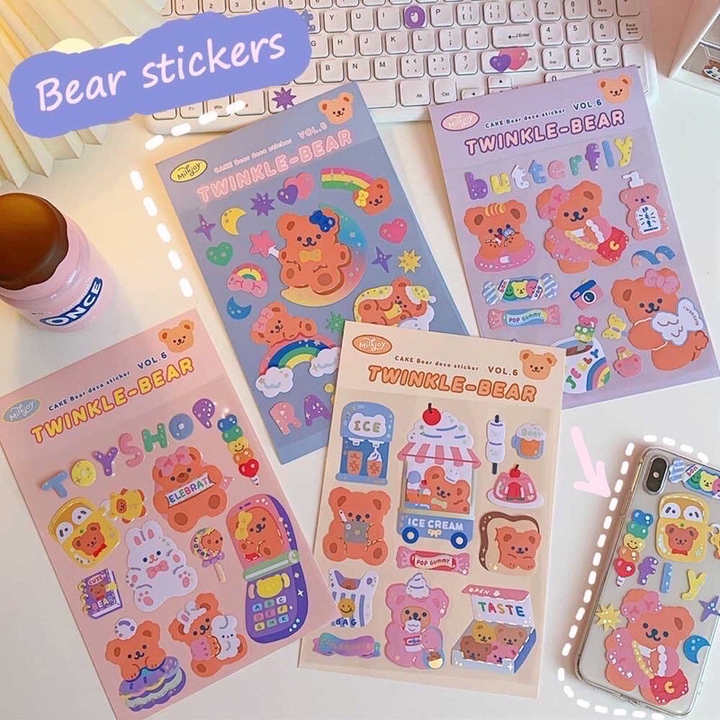 Sticker Gấu Đáng Yêu Chống Thấm Nước Phong Cách Hàn Quốc