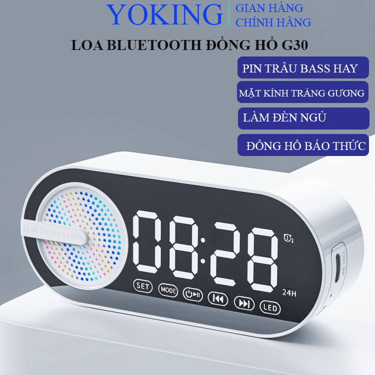  Loa bluetooth Yoking G30 loa mini không dây siêu trầm siêu bass bản nâng cấp pin trâu có đồng hồ báo thức và đèn ngủ hỗ trợ khe cắm thẻ nhớ loa bluetooth karaoke loa bluetooth mini loa không dây 
