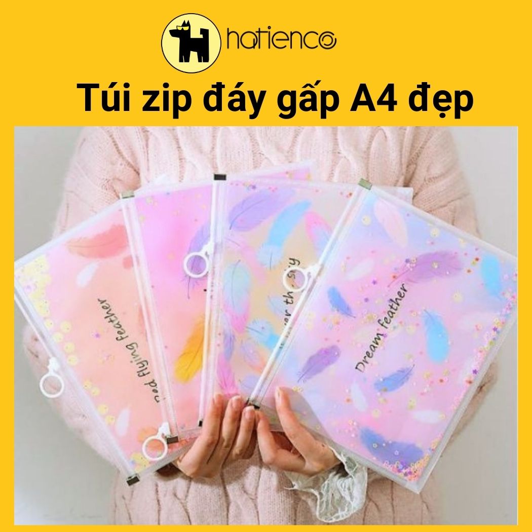 BIà hồ sơ, Túi zip đáy gấp A4 hình dễ thương
