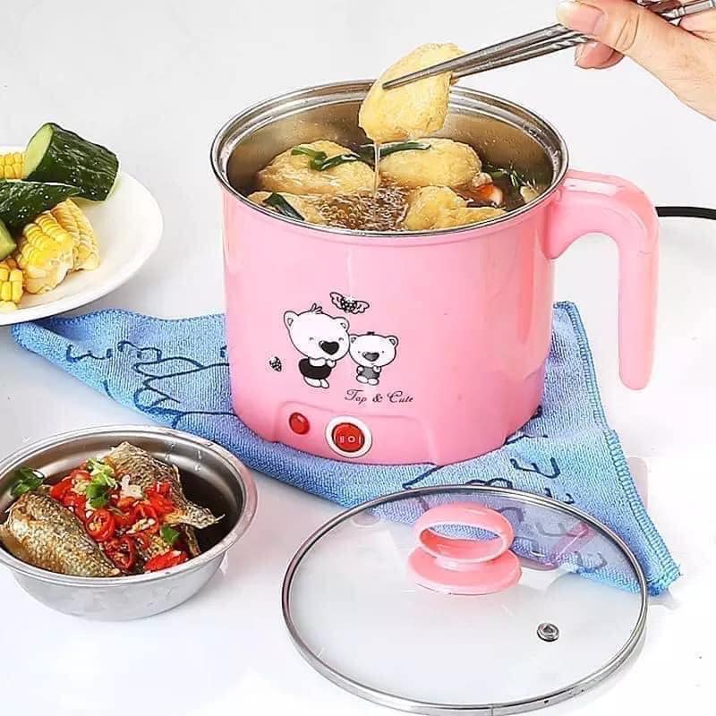 Ca nấu mì đa năng mini siêu tốc Có kèm Xửng Hấp Nhiều Màu kiêm nồi lẩu tiện lợi an toàn đường kính nồi 18cm 1.8 lít nấu cực nhanh Nắp thủy tinh cường lực chống va đập hiệu quả
