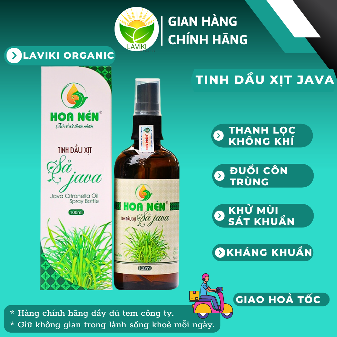 Tinh dầu sả JAVA Hoa Nén xịt phòng 100ml_ Khử mùi, khuẩn, đuỗi côn trùng hiệu quả, an toàn.