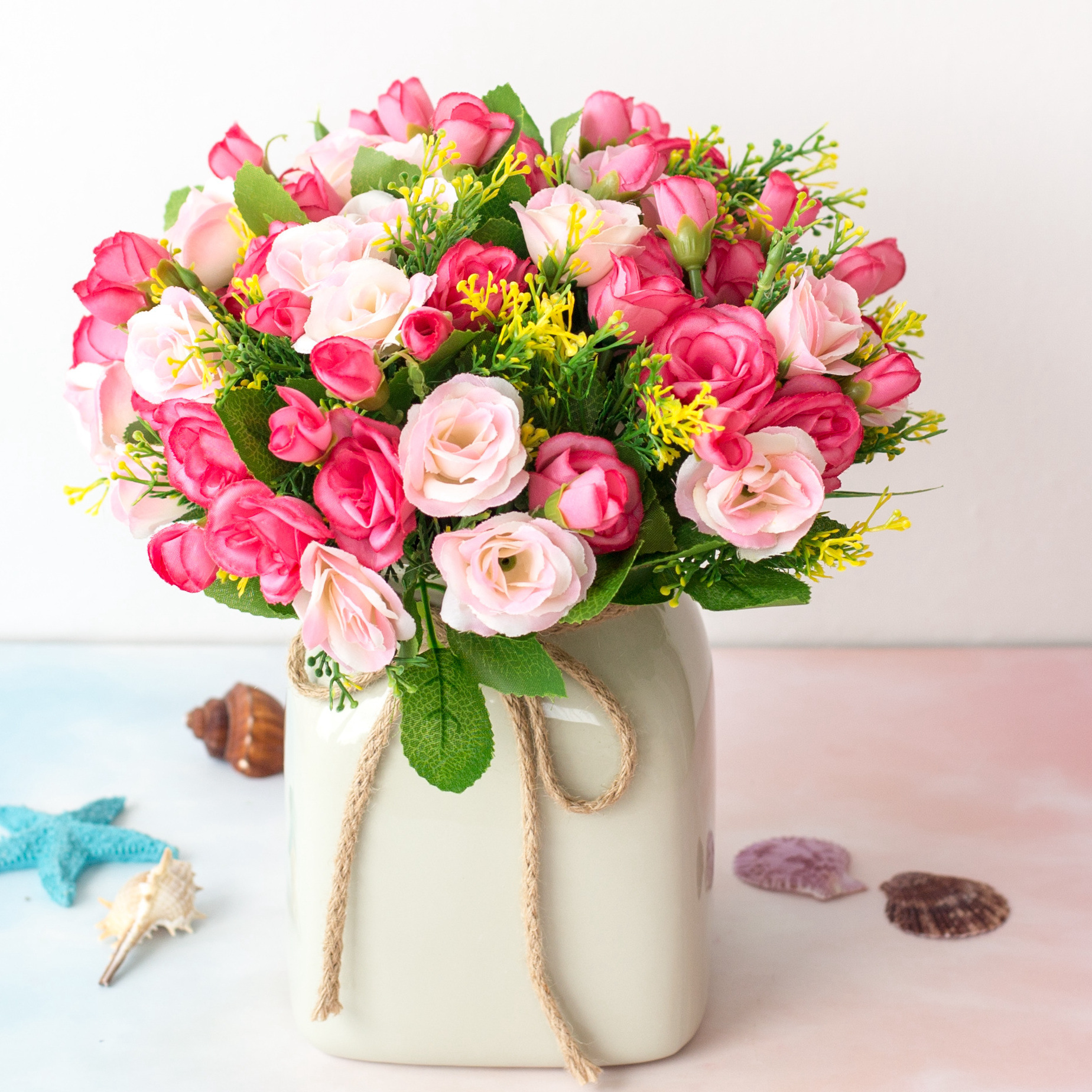 Một Chùm Hoa Hồng Tỉ Muội sắc màu rực rỡ (không kèm lọ) - Hoa giả cao cấp - Hoa lụa trang trí đẹp như hoa thật