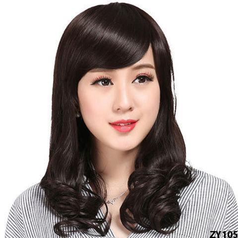 Toàn bộ thời trang dài trung bình thực tế xiên tự nhiên mẹ trung niên và cao tuổi toàn bộ tóc mái tóc dài tóc mái tóc giả tóc xoăn dài nữ qi