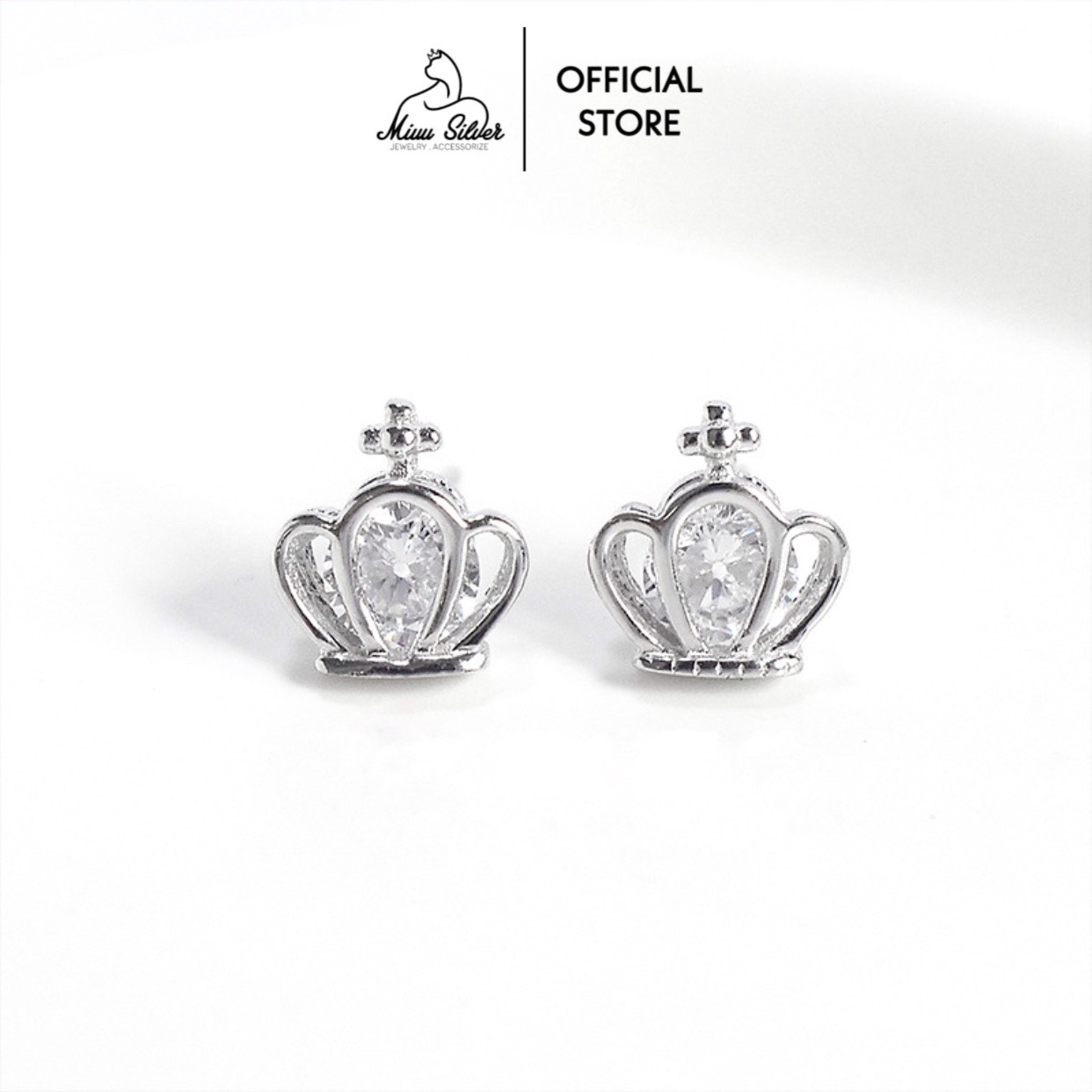 Khuyên tai bạc nữ Miuu Silver, bông tai nữ hình vương niệm