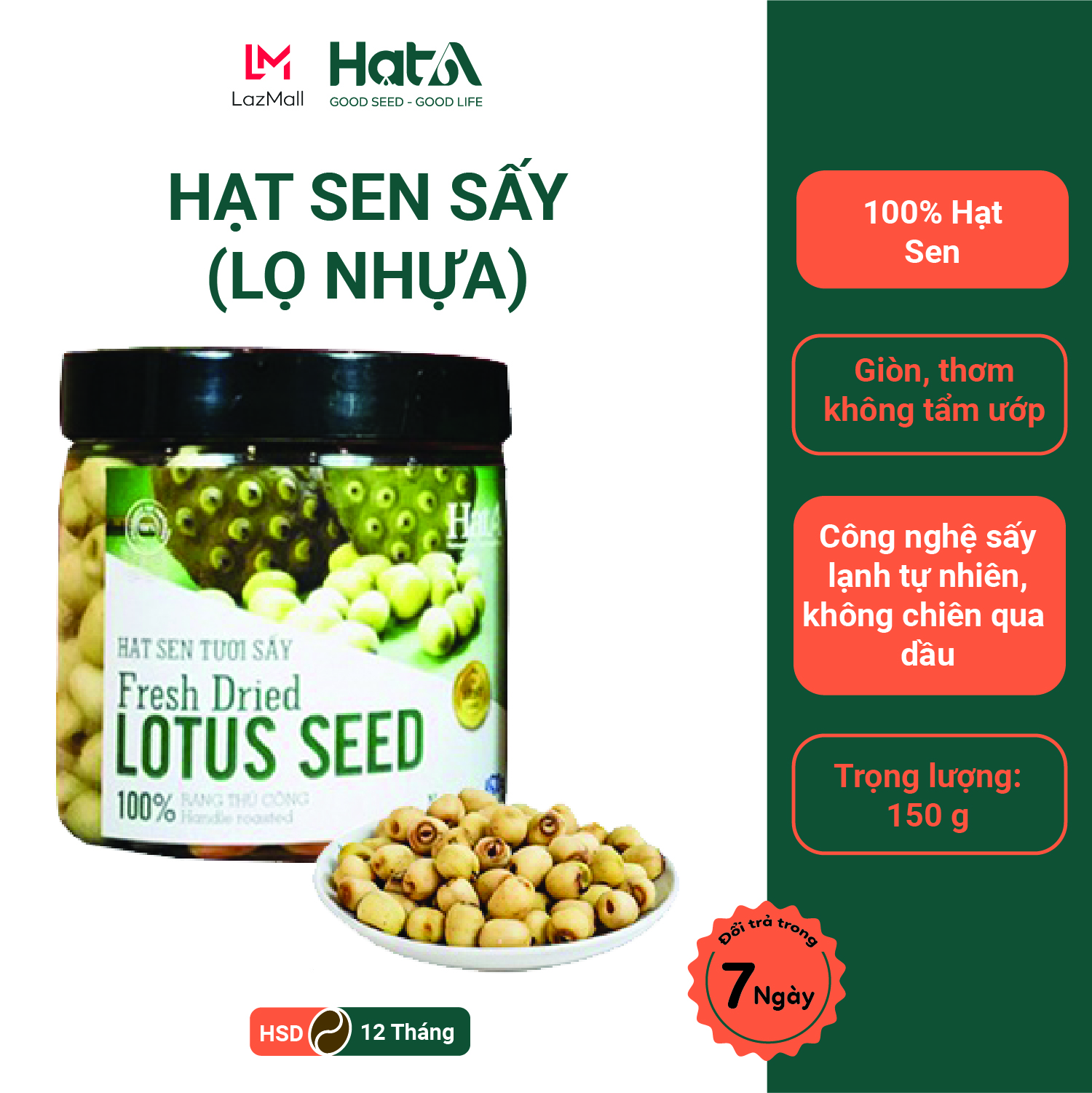 Hạt Sen Tươi Sấy Hạt A 100% Sấy Tách Thủ Công- Thơm Ngon Giòn Rụm Giàu Dinh Dưỡng -Dạng Hộp -150g