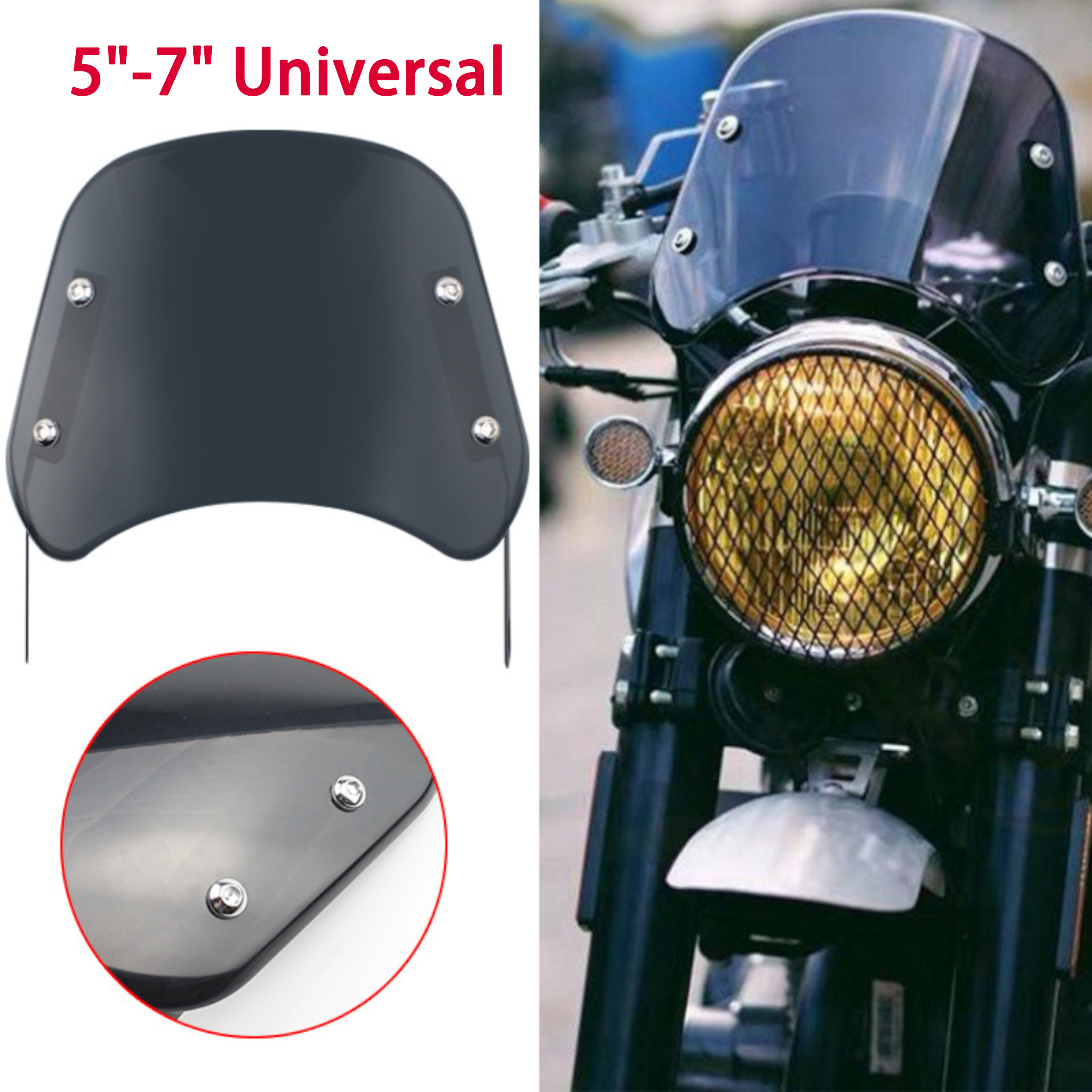 5-7 inch Bộ kính chắn gió lắp gáo đèn, Kính Chắn Gió Nén Chống Gió Không Dễ Bị Vỡ Phong Cách retro Thông Dụng Cho Xe Máy