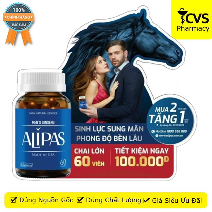  Sâm ALIPAS - Hộp 60 viên - Tăng cường sinh lực phái mạnh - Cvspharmacy 