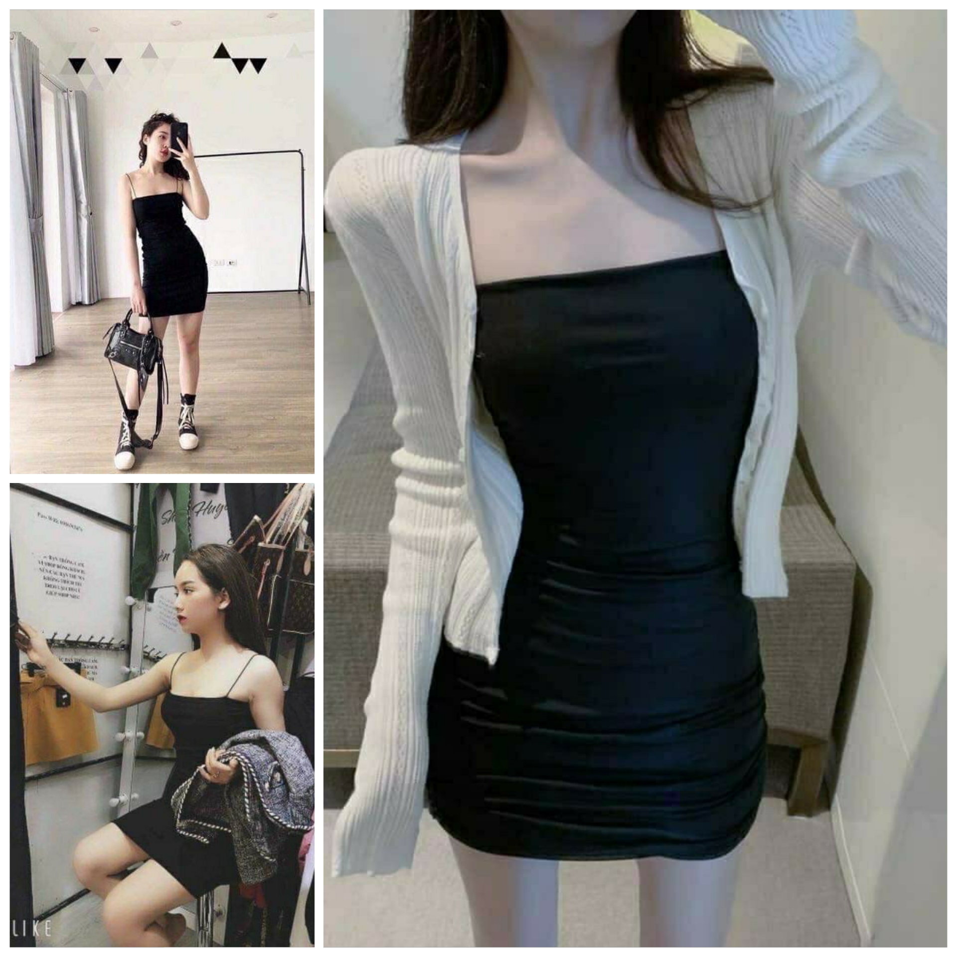 Đầm - Váy Ôm Body Hai Dây Sợi Bún Màu Đen