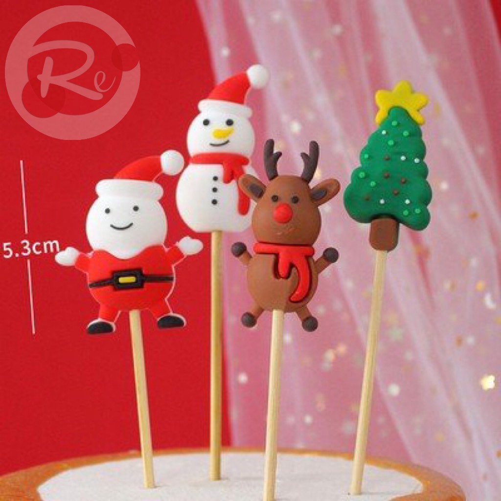 Que cắm Silicon - bộ 4 Noel - Trang trí bánh sinh nhật bánh kem