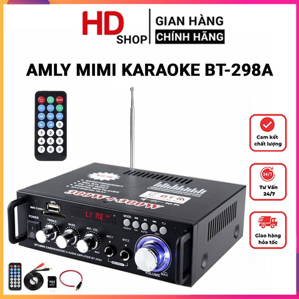 Amly karaoke giá rẻ, Amly Mini Bluetooth BT-298A cao cấp, chức năng đa dạng, dùng được trên ô tô, chơi nhạc cực hay - Bảo hành 12 tháng