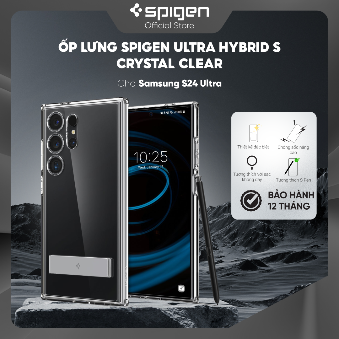 Ốp lưng Spigen Ultra Hybrid S Crystal Clear cho Samsung Galaxy S24 Ultra 6.8" - Thiết kế trong suốt