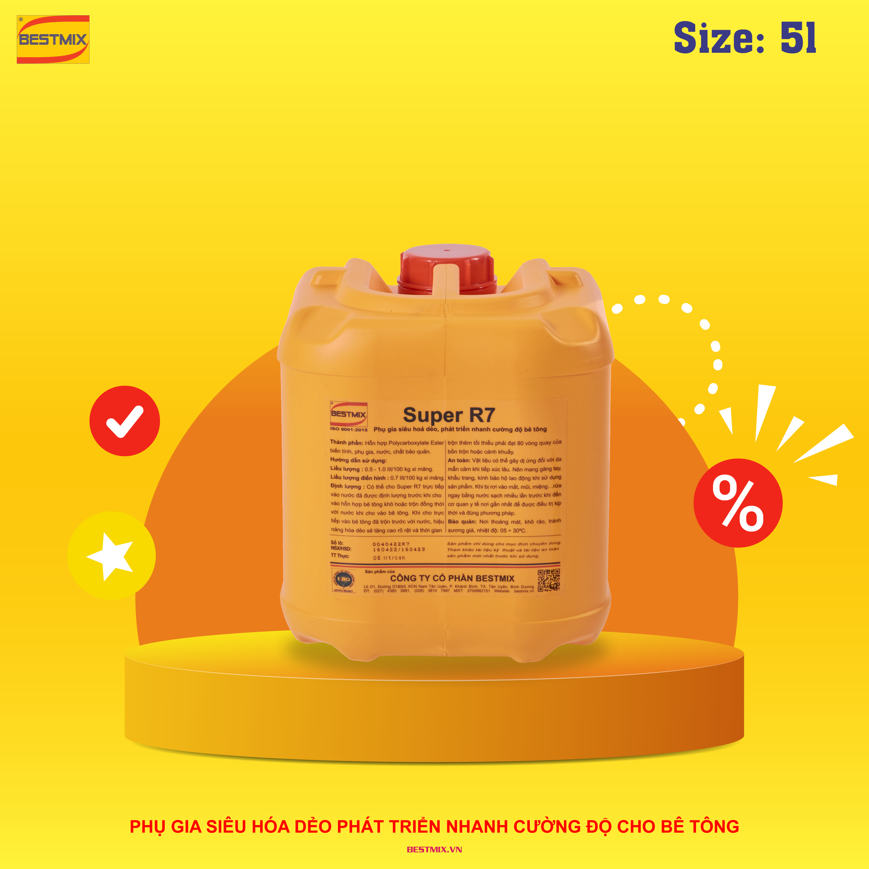 Super R7 - Phụ gia bê tông siêu hóa dẻo phát triển nhanh cường độ bê tông - Can 5L