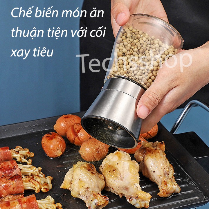 Lọ đựng và xay hạt tiêu đa năng nắp inox 304 không gỉ sét 180 ml - Dụng cụ đựng và xay tiêu lọ thủy tinh - Dụng cụ nấu ăn - Đồ dùng nhà bếp