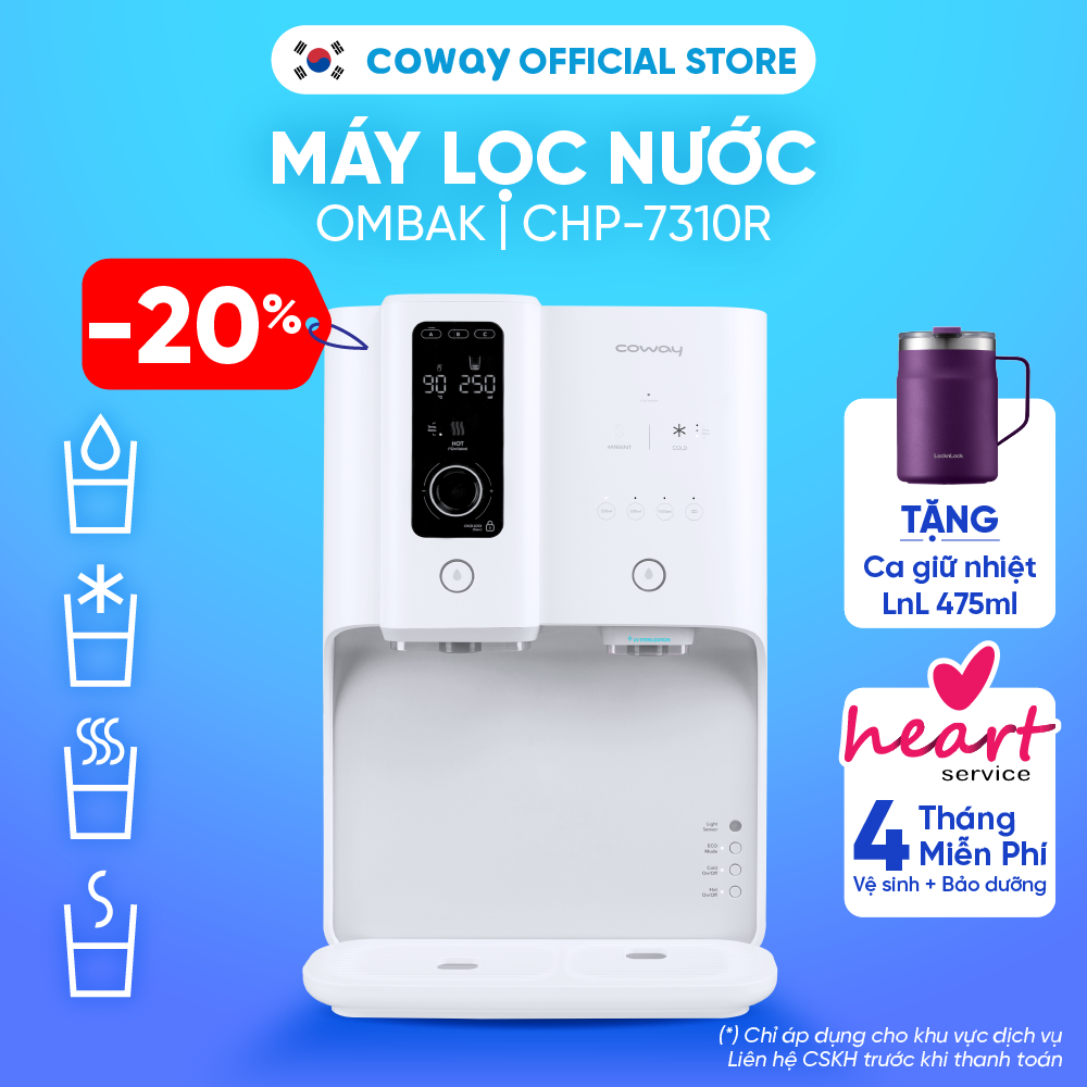 Máy lọc nước Coway Ombak CHP-7310R Dung tích 13.5L Máy lọc nước nóng lạnh để bàn, công nghệ tia UV giúp diệt khuẩn, lõi lọc bù khoáng | Hàng chính hãng