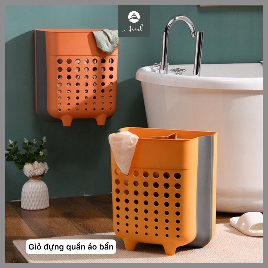 Giỏ Đựng Đồ, Giỏ Đựng Quần Áo Bẩn Bằng Nhựa Treo Tường Gấp Gọn Tiện Lợi Để Phòng Tắm Phòng Ngủ, Rổ Đựng Đồ Dùng Sinh Hoạt Đa Năng ASSEL
