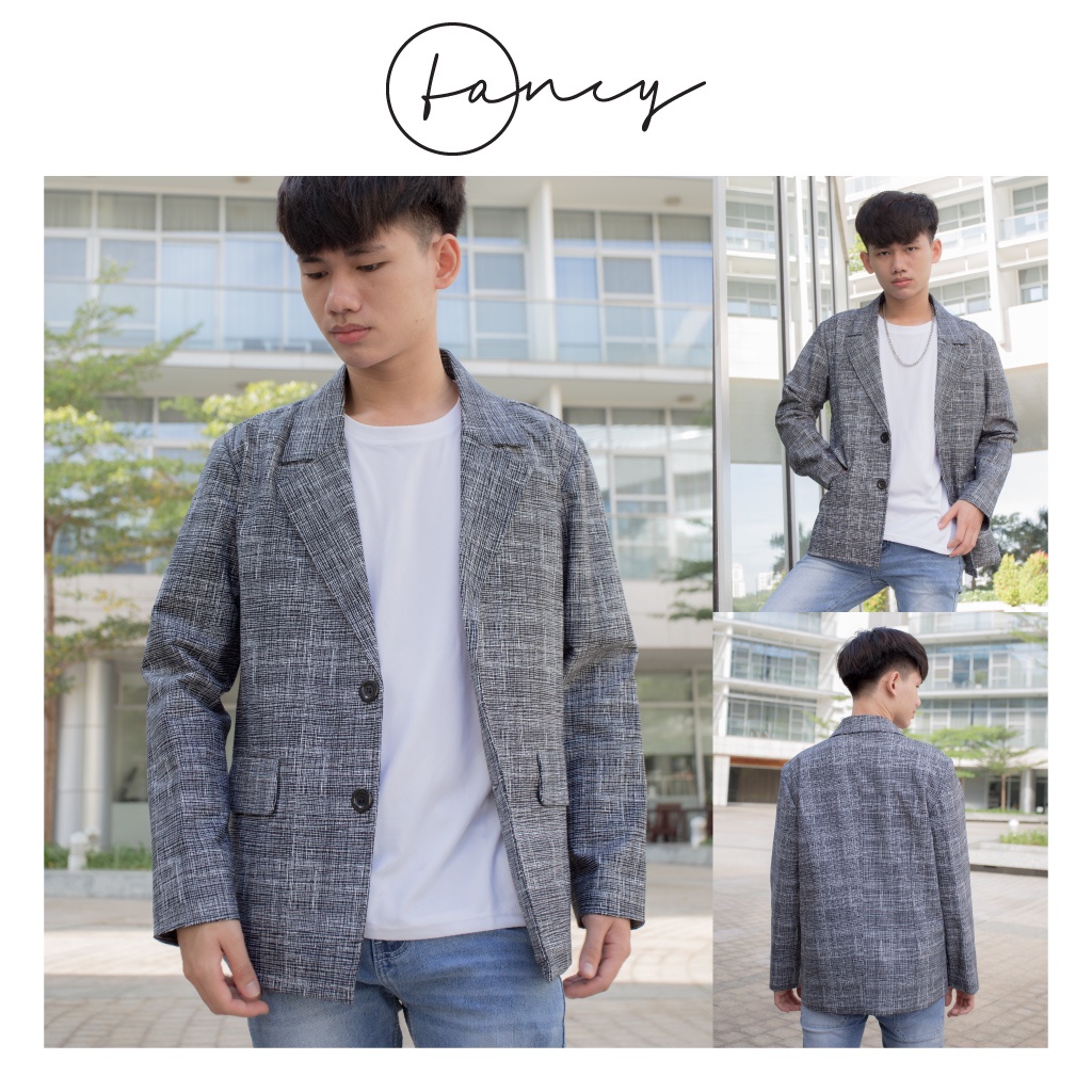 Blazer 2 lớp dáng rộng cao cấp, áo khoác blazer nam